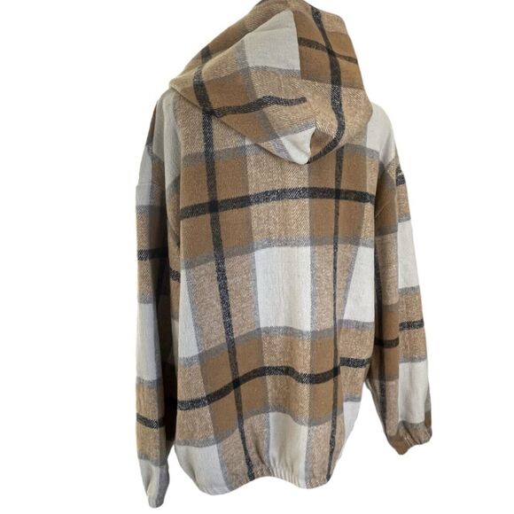 BEAUTS AND BEAUS Women’s L Pullover Hoodie Thick Flannel Tan Plaid - Picture 6 of 8